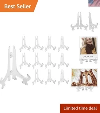 3.5” Clear Plastic Mini Display Stands - 12 Pack Holds 3 oz for Photos & Cards