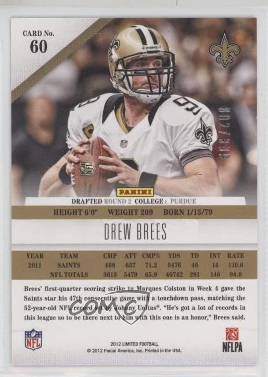 2012 Limited /399 Drew Brees #60 - Image 2 of 2