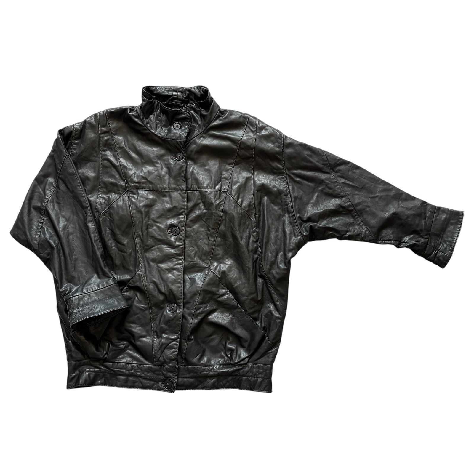 Womens Vintage 80s Jacket Black Leather Buttoned Retro Indie 20 Plus Size image 2