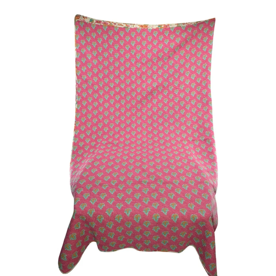 Colcha Edredón Floral Paisley Reversible Queen Rosa Naranja 102" x 90" Foto 2 de 4