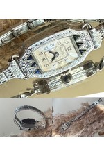 1930 Ladies Art Deco Sapphire Bulova Watch ~Miss Liberty ~Filigree Band