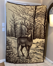 REVERT Buck Deer Blanket Throw 82" L x 58" W Reversible Acrylic Fiber Spain