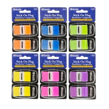 BAZIC Products® Assorted Neon Color Standard Flags with Dispenser, 30 ct., 2/...