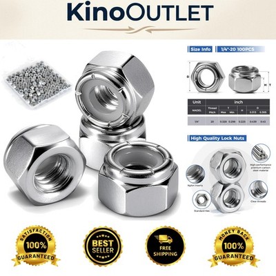 100 Pack 1/4''-20 Nylon Lock Nuts    Carbon Steel Anti-Loosening Fasteners