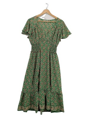 Max Studio Sommerkleid Damen Grün Gr. 40/L Polyester Blumenmuster Bohemian