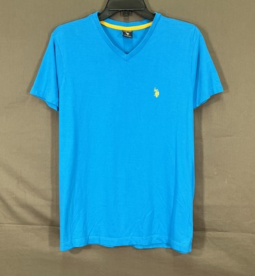 #ad #ad US POLO ASSN Aqua COTTON KNIT V Neck YELLOW PONY Casual Preppy TOP T SHIRT Sz M $10.00