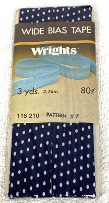 1978 Vintage Wrights Wide Bias Tape Trim Blue White Polka Dot Single Fold