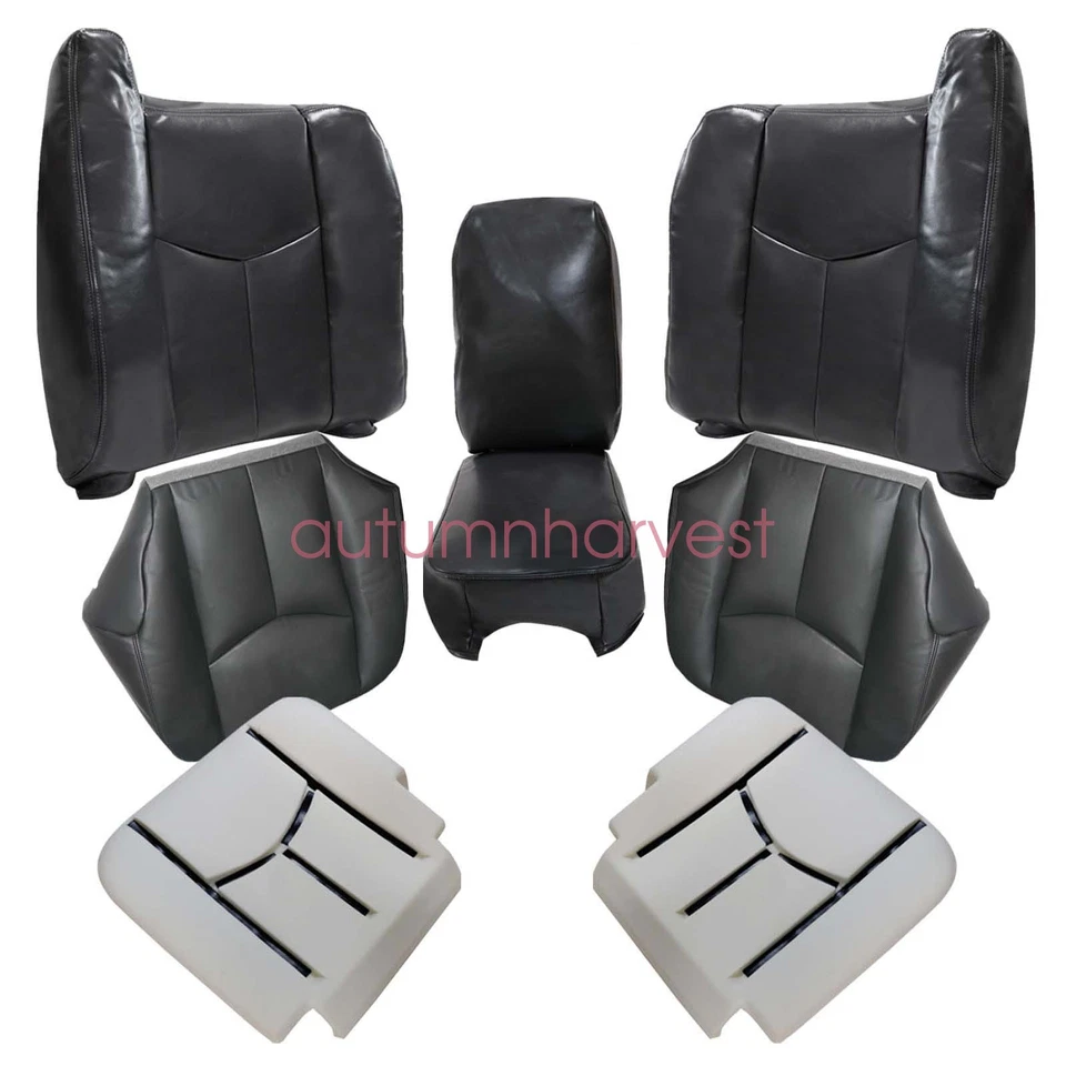 Cubierta de asiento de cuero de repuesto delantera/gris espuma para Chevy Silverado 2003-2006 Foto 3 de 4