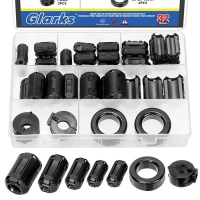 32pcs Black Clipon Ferrit Ring Core Set beinhaltet 3.5/5/7/9/13MM Innendurchm...