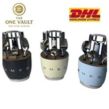 New SMEG Cutlery caddy holder in Cream & Smeg Dinner Cutlery set Includes 24 pcs