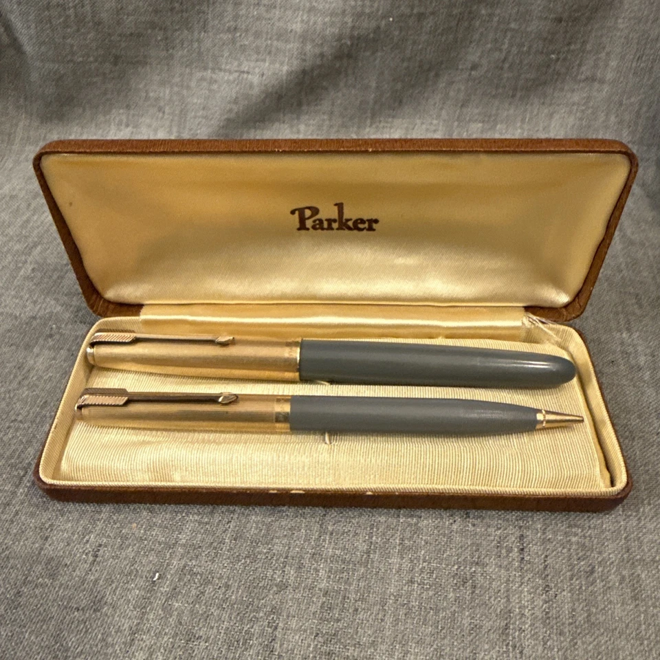 Juego de Pluma Estilográfica/Lápiz Parker 51 Vacumatic Vintage Gris 1/8 Lleno de Oro 14K Foto 2 de 4