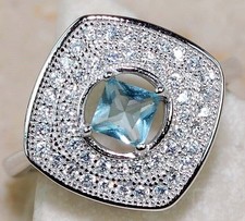 1CT Aquamarine  Topaz 925 Solid Sterling Silver Jewelry Ring Sz 7 UB1-6