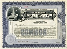 19__ Washington Baltimore & Annapolis Electric RR Stock Certificate