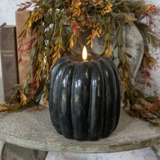 6.5" BLACK 3D FLAME PUMPKIN CANDLE-Ragon House
