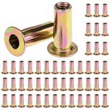 QWORK 5/16-18 Multi-Grip Rivet Nuts, 50 Pack Flat Head Threaded Insert Nut, Gold