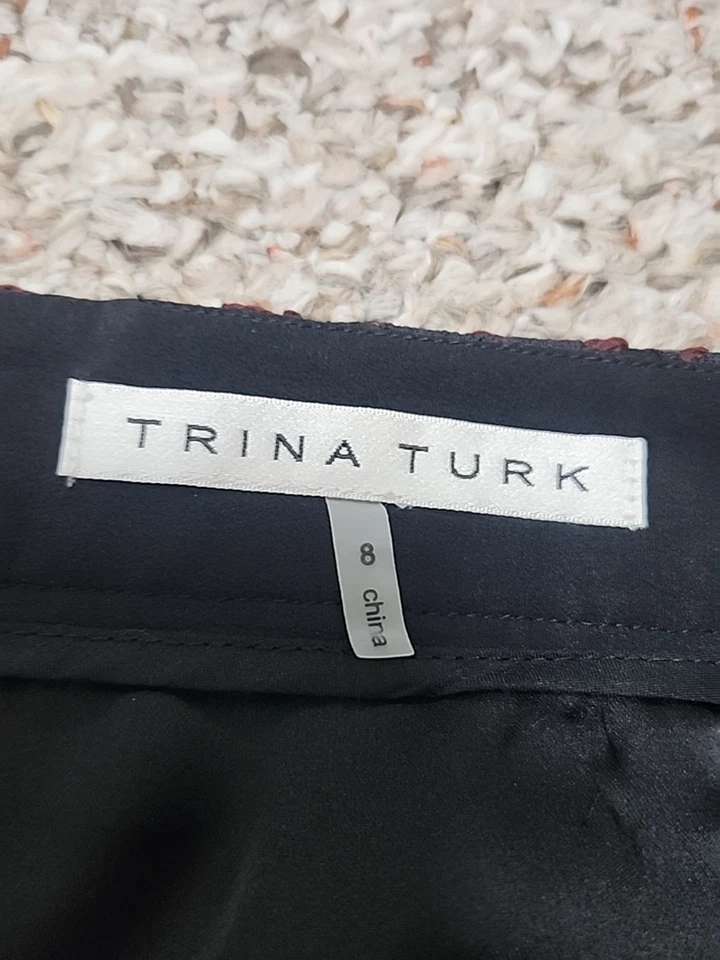 Falda Lápiz Trina Turk Negra Borgoña Floral Crochet Encaje Superposición 8 Foto 2 de 4