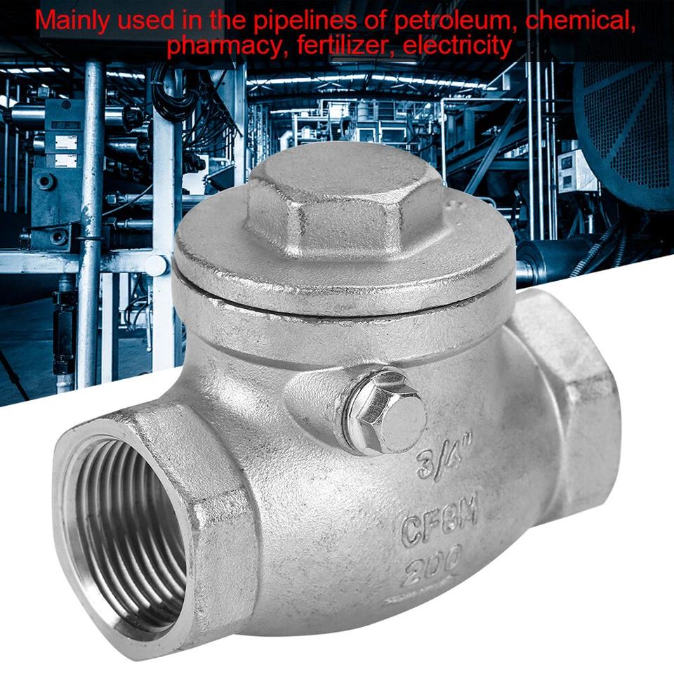 3/4in DN20 Stainless Steel One Way Swing Check Valve Female Thread WOG 200PSI - Image 4 of 4