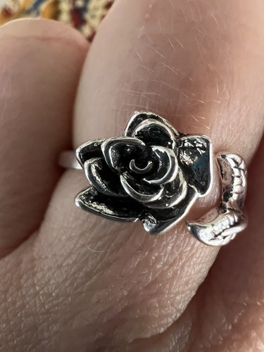 J.Jill Rose Flower Ring 7 6 Leaf Size Silver Blooming Rose Floral Open Boho Y2K - Picture 7 of 10