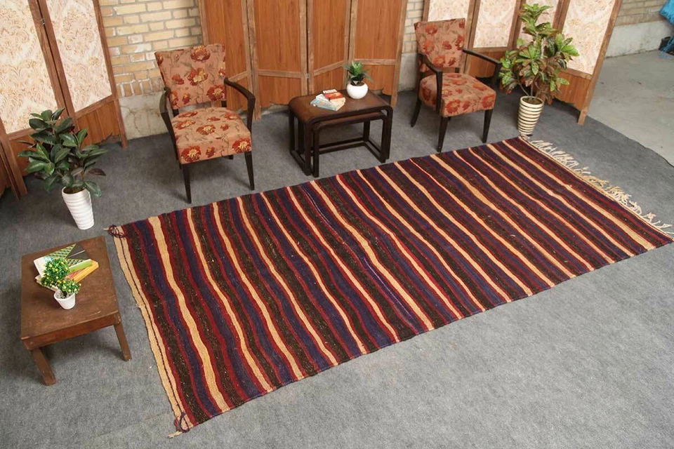 Alfombras Kilim de lana hechas a mano vintage 5x10, alfombra turca anudada a mano 5' x 10' Foto 4 de 4