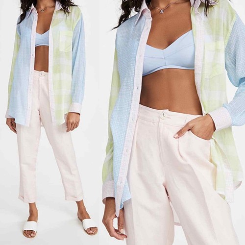 SOLID & STRIPED Oxford gingham pastel tunic top - Picture 1 of 8