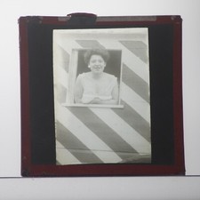 MAGIC LANTERN SLIDE VICTORIAN BATHER SWIMMING IN SEA WITH CHANGING HUT