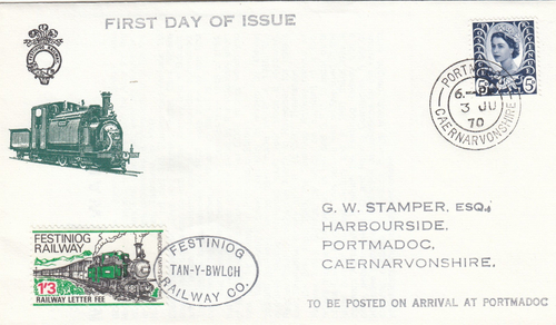 5d GB Gales Festiniog Railway Carta Cubierta Portmadoc CDS 1970 (144746)