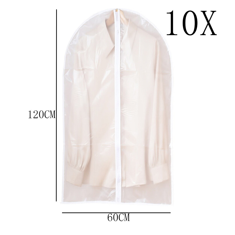 10Pcs Clear Polythene Garment Covers Suit Dress Coat Dust Protector Zip
