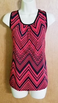 NWOT Lavish Women's Size L Cut-Out Back Tank Top Red & Black Pattern Slinky Cute