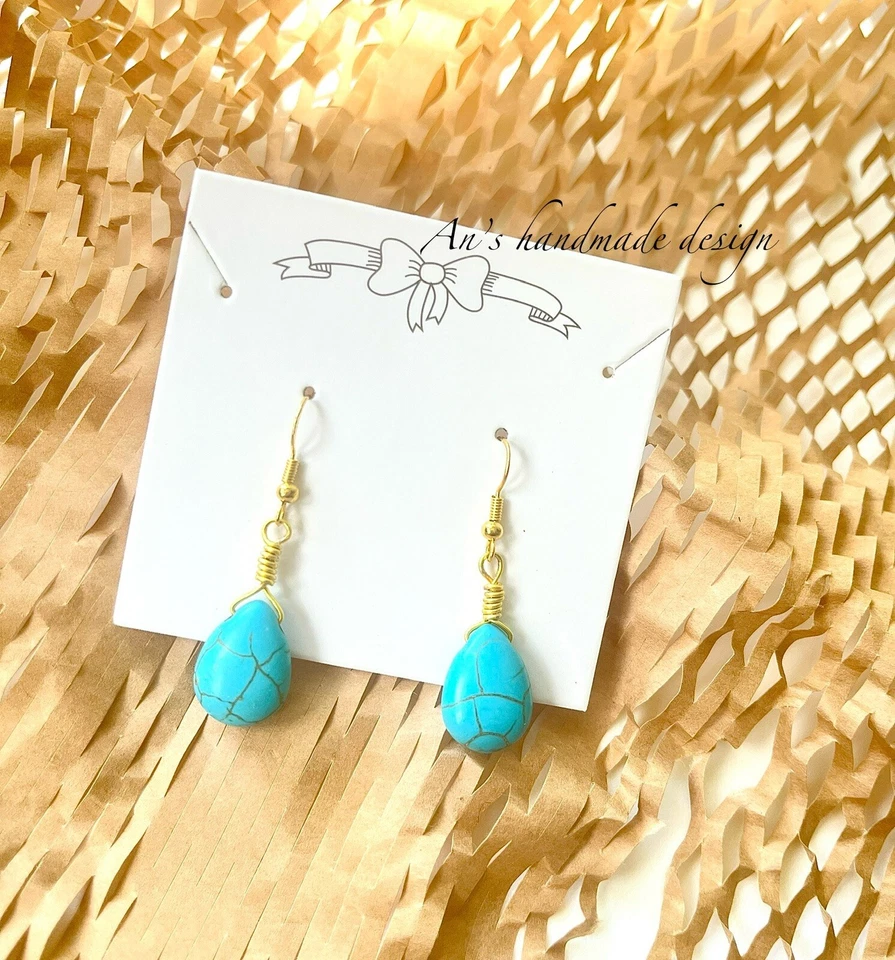 Pendientes colgantes de plata 925 (oro) gancho turquesa natural gota de agua piedras preciosas Foto 4 de 4