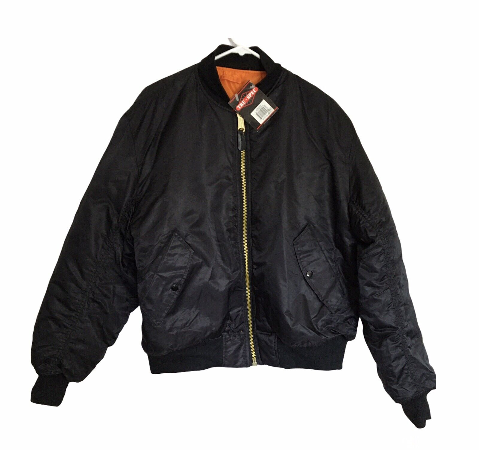 Tru Tech MA-1 Bomber Flight Jacket Reversible Black And Orange Size Large  New