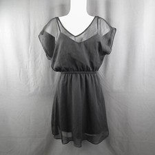 Express Womens Mini Dress Small Black Sheer Flowy Blouson Whimsicore Indie Retro