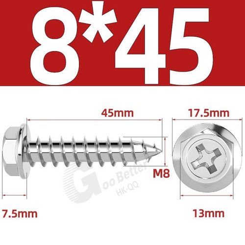 Flanged Self Tapping Screws Stainless Steel Hexagon Hex Head Tappers M3 M4 - M10 - Picture 69 of 89