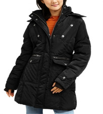 Xoxo Juniors' Faux Fur Trim Hooded Puffer Coat Black Size X-large