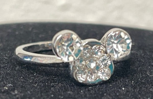 Disney Mickey Mouse Ears silver Tone estate Ring pave crystal Vintage women's 7