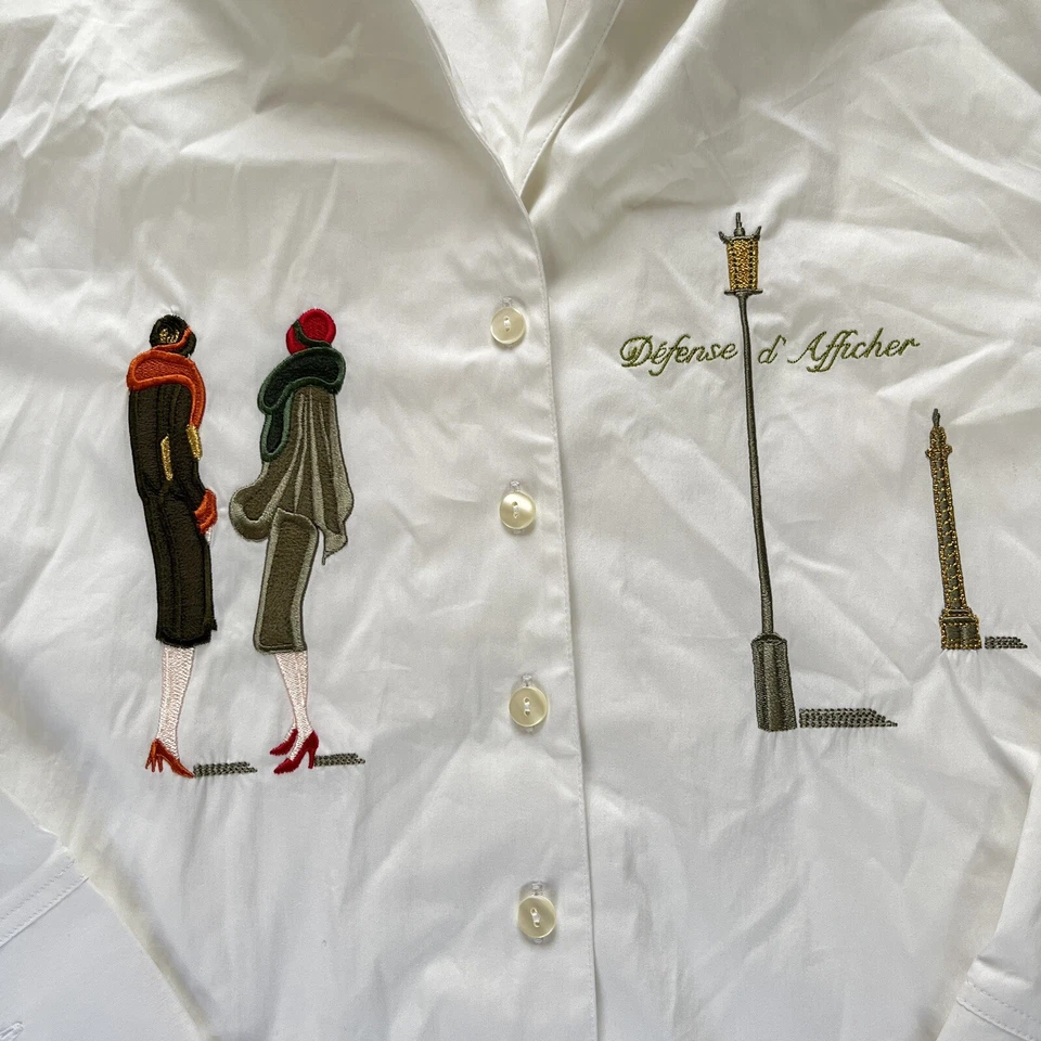 Blusa Camisa Vintage DEFENSE D' AFFICHER Abotonada Francia Foto 4 de 4