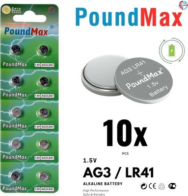 10x AG3 PoundMax Alkaline Knopfzelle/Uhren LR736/L736/G3/G3A/ 3GA/392 1,5V