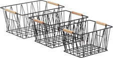 Stackable Rectangular Wire Storage Baskets for Closet Organization, Set of 3, Mu