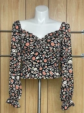 Astr Women’s Long Sleeve Floral Crop Tie On Front Blouse Size L