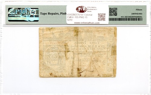 New York Colonial Note Fr#NY-165 February 16, 1771 3Pd PMG F-15 - Picture 2 of 2