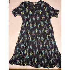 La Da Da Floral Maxi Dress Women 3X Black 90's Crinkle Rayon Boho Short Sleeve