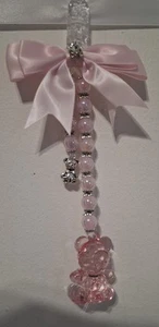 *new*Pink Girl pram charm with pink Beads With Pink Bow With teddy on it 