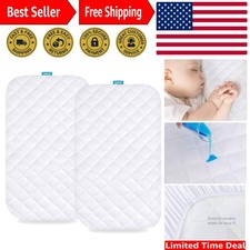Waterproof Bassinet Mattress Pad Cover - 2 Pack, Soft  Breathable for Baby