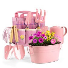 8Pcs Kids Gardening Set A Pink Metal Basket Real Tools STEM Outdoor Exploration