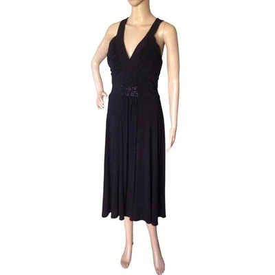 Jessica Howard Dress Womens 6 Black Midi Cocktail Criss Cross Back Beaded NWT - Image 1 of 4