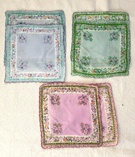 Vintage 1970s Floral Handkerchiefs Hankies Cotton 3 Colorways 6 Hankies Lot