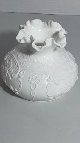 Vintage Fenton Wild Rose Bow Knot Milk Glass Replacement Lamp Shade