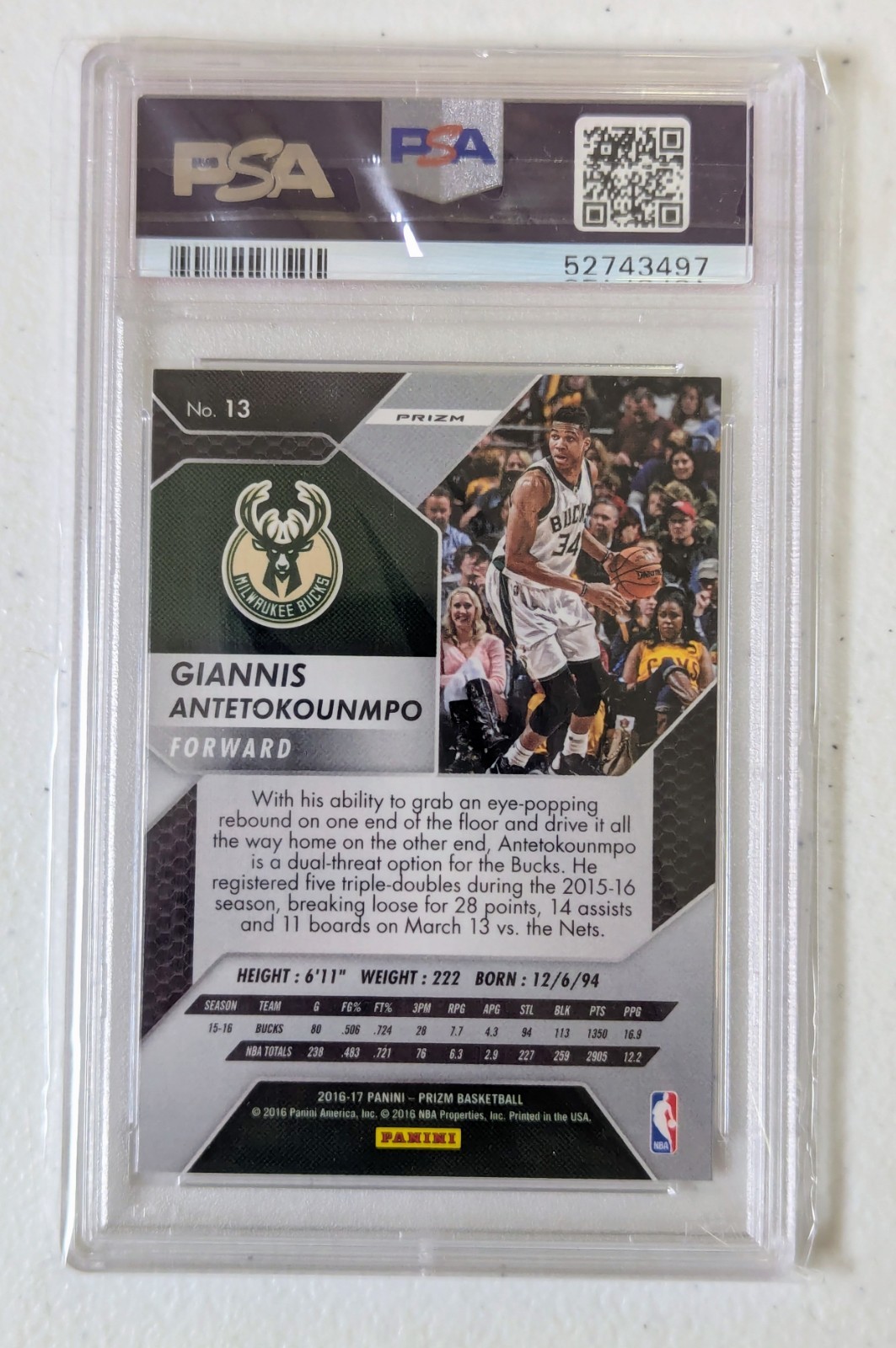 Giannis Antetokounmpo PSA 9 2016-17 Prizm Silver Prizm #13 view 2