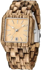 Dentily Men's Rectangle Wood Watch Quartz Movement Wooden Mens Watches brown 