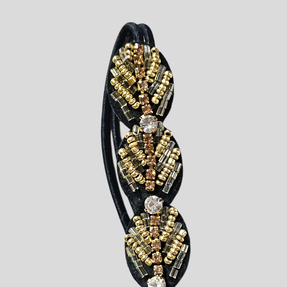 Diadema negra dorada con cuentas estrás elástico elástico accesorio para el cabello Gatsby Foto 3 de 4
