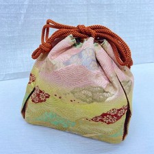  Japanese Kimono Bag Drawstring Bag Golden Thread Stylish Women'S USED K